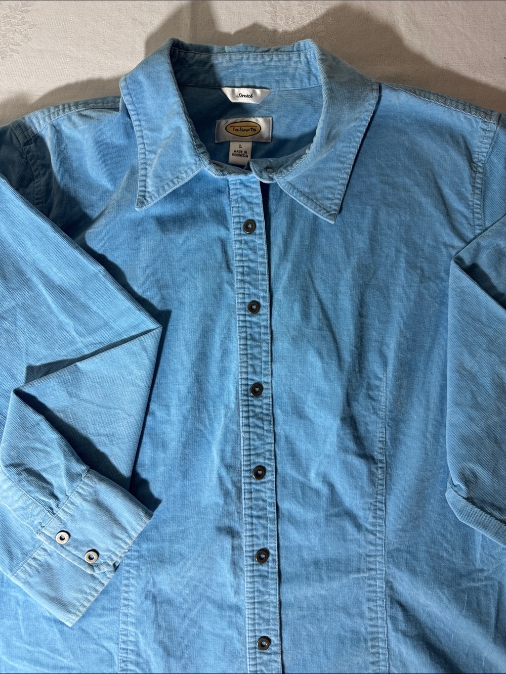 Talbots Women’s Light Blue Corduroy Casual Button-Down Shirt